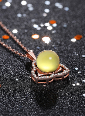 珠宝首饰2023国潮新品镀18K玫瑰金二代蓝珀琥珀蜜蜡挂坠复古项链