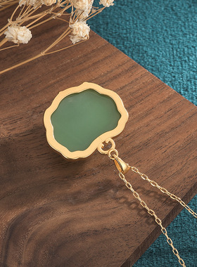 中国风古法镀金镶嵌仿和田玉大象吉祥无事牌挂坠宫廷汉服旗袍项链