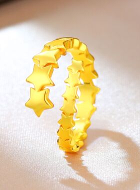 跨境亚马逊五角星星可堆叠镀金戒指环女士小众个性穿搭尾戒手饰品