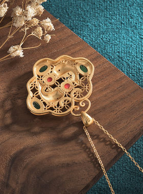 中国风旗袍配饰珐琅彩鲤鱼平安锁扣镶嵌天然玉髓玛瑙复古装女项链