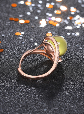 创意设计时尚名媛风镀 18K玫瑰金镶嵌优化蓝珀琥珀戒指送长辈礼物