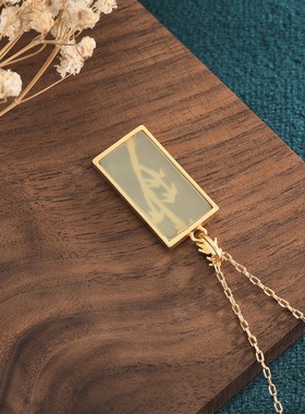中国风旗袍镀金饰品颈链节节高升竹叶方形无事牌复古装吊坠项链女