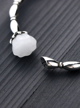 抖音快手同款配饰仿和田玉莲蓬手镯电镀泰银做旧复古莲藕仙女手环