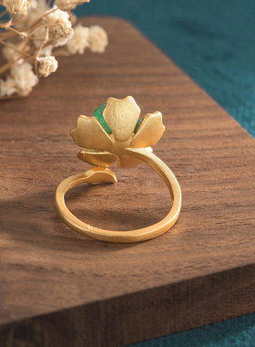 网红国潮指环古装珐琅彩工艺葵花戒指女中国古风宫廷汉服旗袍配饰