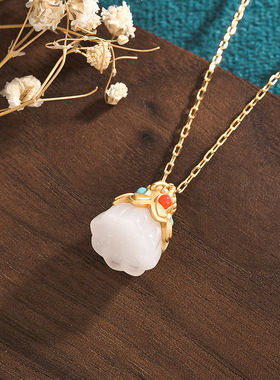 宫廷汉服复古法镀金仿和田玉莲蓬项链国风旗袍长辈送妈妈生日礼物