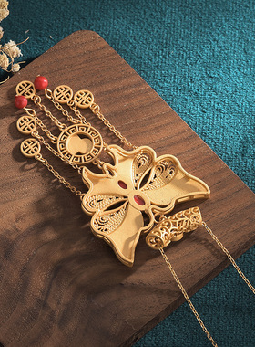 少数民族服饰女项坠旗袍汉服首饰冷珐琅工艺蝴蝶结流苏复古装项链