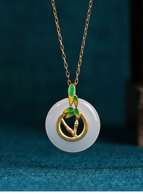 新中式宫廷风福竹报喜吊坠复古平安扣仿和田玉复古平安扣锁骨链女