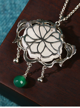 国潮新中式旗袍配饰鱼跃龙门莲蓬国风优雅小众设计仿玉石复古项链