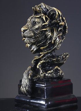 树脂狮子头雕像家居装饰品办公室送礼摆设动物狮子头树脂工艺