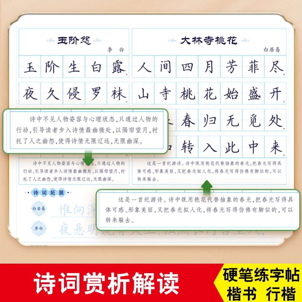 唐诗三百首宋词三百首临摹字帖中国古典诗词名人名言字帖成人学生国学经典练字帖吴玉生行楷周培纳楷书字帖诗词赏读版 - 图2