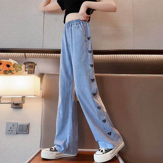 女童裤子夏装薄2025新款防蚊儿童大童天丝牛仔冰丝夏季直筒阔腿裤