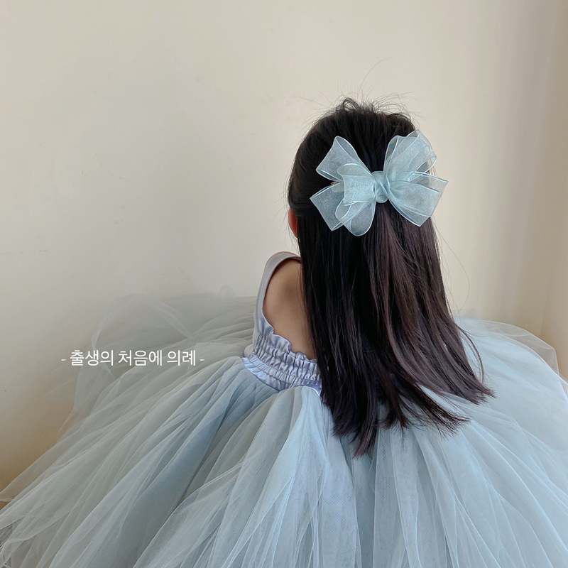 韩国网纱女童蝴蝶结头饰后脑勺夹子蓝色发卡公主发夹女孩儿童发饰 - 图1