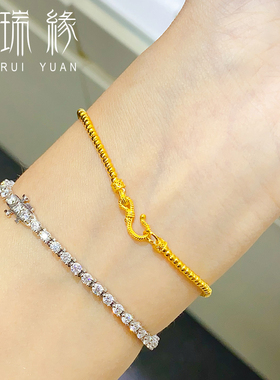 999足金黄金光珠葫芦手链女2024新款小众纯金金珠手串送女友礼物