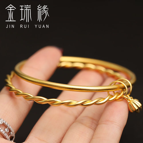 24K黄金古法手镯女 足金999麻花实心双层莲花莲蓬两世欢双圈叠戴 - 图1