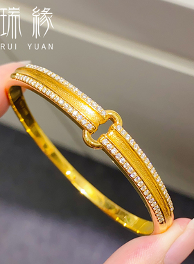 黄金拉丝双扣点钻手镯女999足金镶嵌莫桑钻20204新款手环纯金送礼