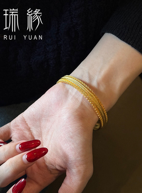 黄金腰缠万贯手镯999足金镂空钱币暴富素圈金手环生日送女友礼物