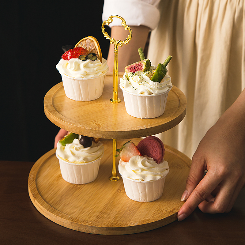 两层竹木串盘水果盘展示架三层甜品台点心架盘下午茶生日茶歇摆台 - 图2