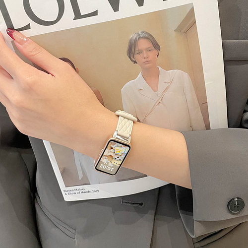 适用华为手环10/9表带8/7NFC腕带仿皮纹格纹硅胶荣耀9智能运动band7/6pro硅胶手表男女透气替换带云顶创想 - 图0