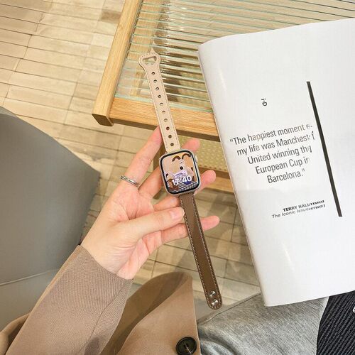 适用iwatch10表带S11小清新美拉德撞色双扣皮质苹果手表s9s8/7/6/5/SE3高级感applewatch男女表带保护壳配件 - 图3