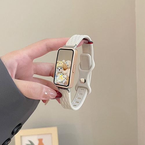 适用华为手环10/9表带8/7NFC腕带仿皮纹格纹硅胶荣耀9智能运动band7/6pro硅胶手表男女透气替换带云顶创想 - 图3