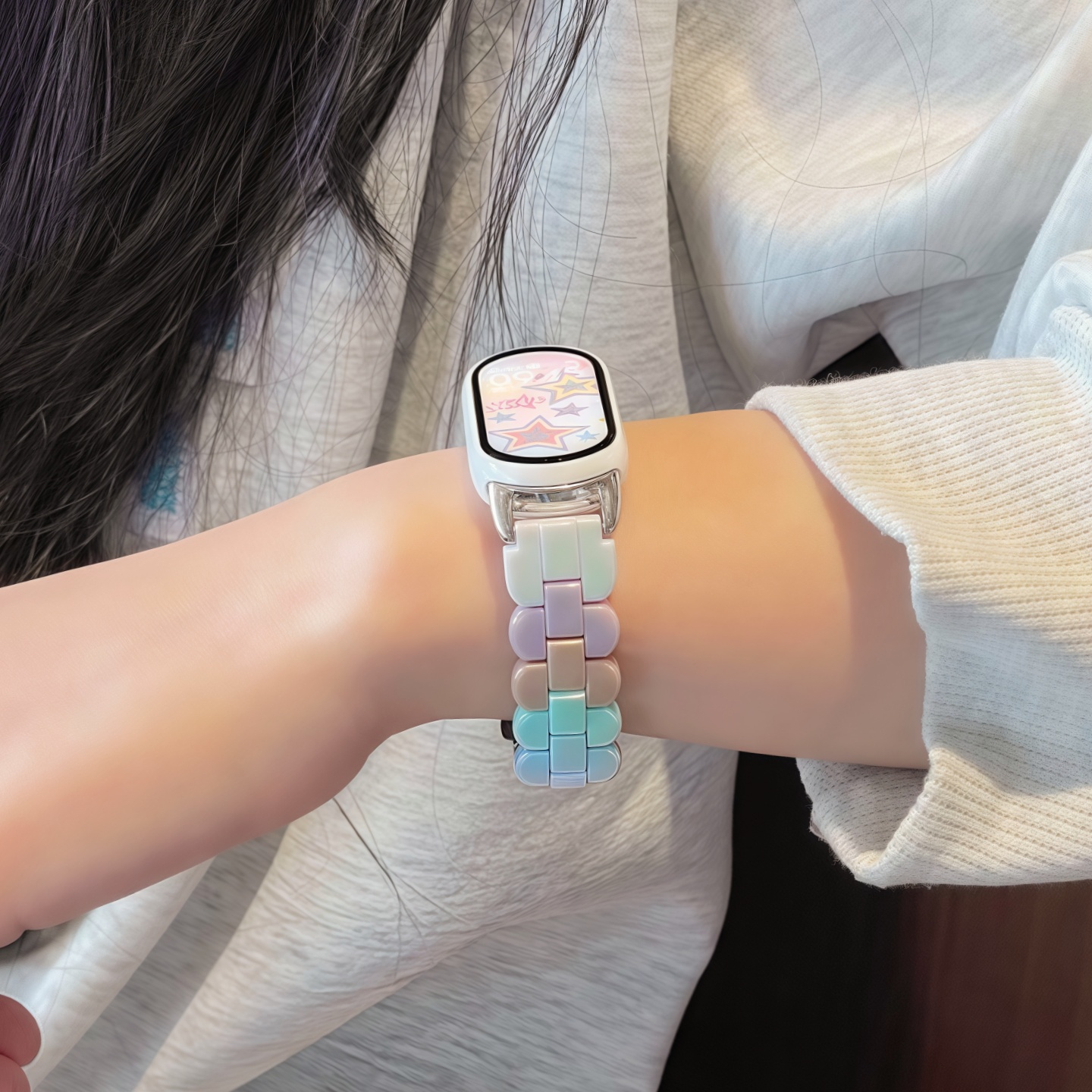 适用小米手环10表带9nfc版8代腕带新款炫彩糖果树脂表带智能运动5/6/7陶瓷版透气创意高级感男女替换带配件 - 图1