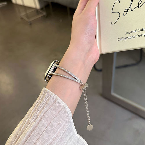 适用iwatch s10表带s9腕带创意镂空链子apple watchs8个性s7小香风s6金属Ultra男女s5高级感ins风替换带云顶 - 图1