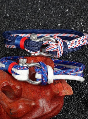 亚马逊速卖通热销伞绳皮革可调节求生手链工厂直销