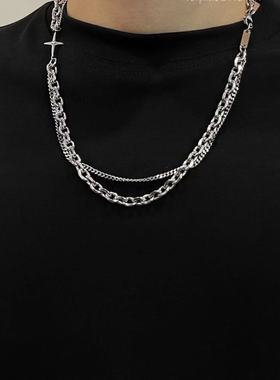 纯银双层叠戴项链男潮星芒ins