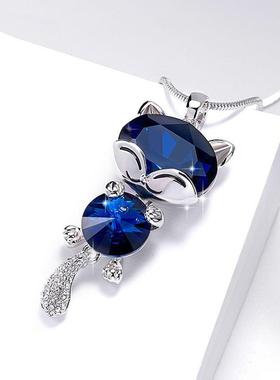 毛衣链长款2024年新款百搭女简约时尚小猫咪水晶吊坠配饰大气项链