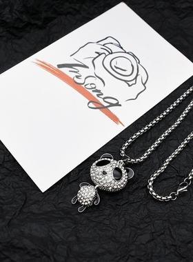 2024年新款潮牌满钻可爱小熊猫项链简约时尚长款毛衣链吊坠配饰女