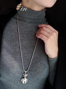 韩式长款银色小熊项链新款潮简约小众时尚设计感毛衣链配饰秋冬款