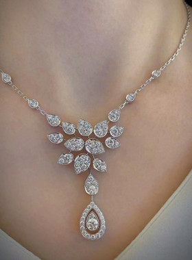 加冕水滴项链满钻流苏钻石锁骨链
