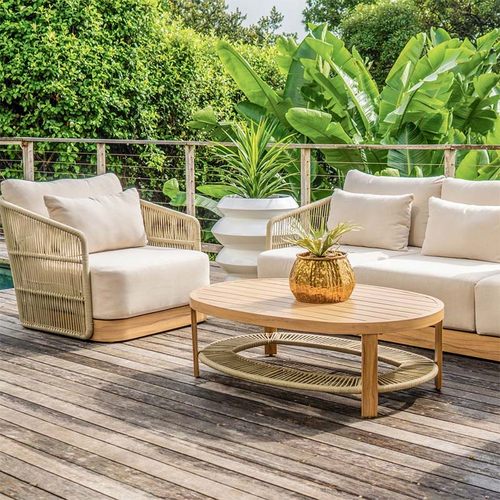 北欧户外藤编沙发庭院花园实木茶几组合阳台样板房室外休闲家具 - 图2