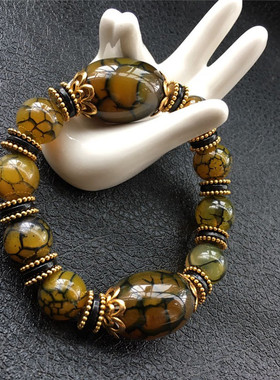 复古鼓珠手串文玩龙鳞玛瑙手链男