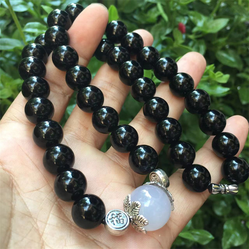 明星同款短款黑宝石项链天然玛瑙大圆珠锁骨链子帅酷大气小众潮男 - 图1
