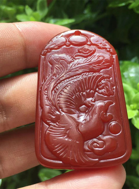 红玛瑙龙凤牌吊坠项链情侣饰品