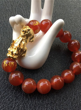 红玛瑙沙金貔貅手串宝石单圈手链