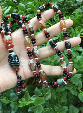 长款缠丝玛瑙鼓珠文玩项链毛衣链