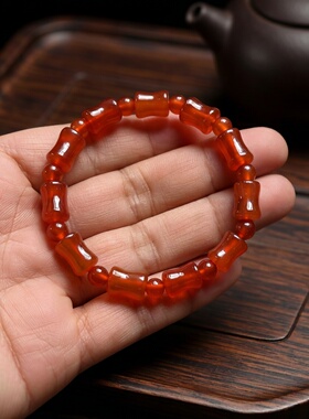 竹节手链天然红玛瑙手串男女情侣款红色转运珠手绳女神节生日礼物