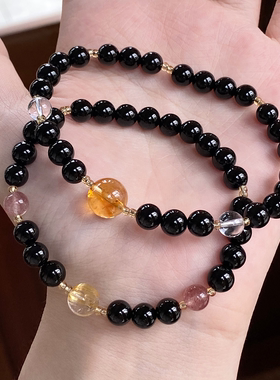 天然黑玛瑙水晶手串情侣手链
