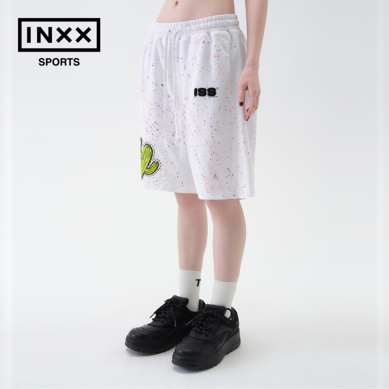 ISS BY INXX SPORTS仙人掌泼墨印花五分裤女宽松运动裤休闲短裤潮 - 图0