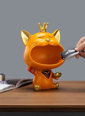 皇冠手工猫玄关钥匙收纳摆件进门鞋柜客厅家居装饰品乔迁礼物