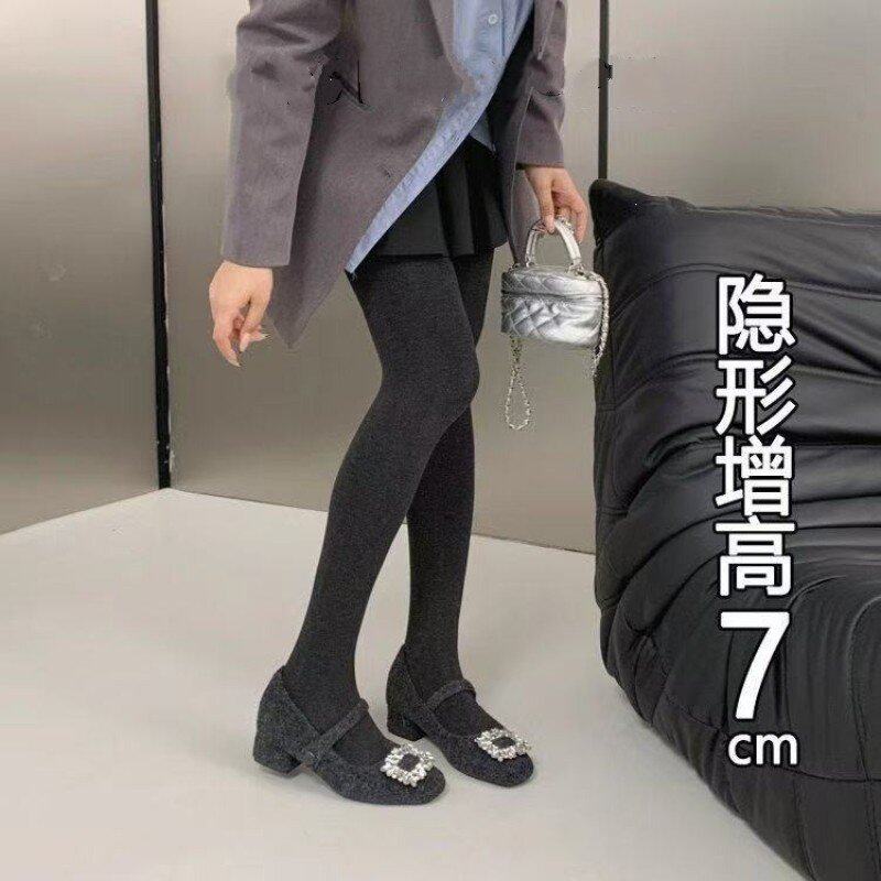 小个子7cm小香风方头水钻内增高毛毛鞋女秋冬加绒粗跟玛丽珍单鞋,淘宝优惠券,粉丝福利购,淘宝优惠卷