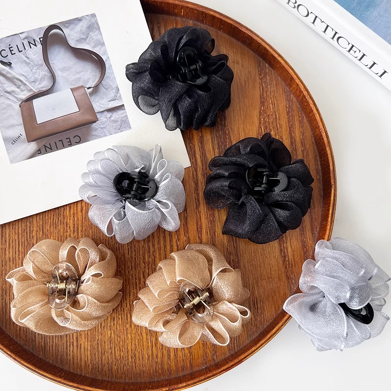 小香风网纱小抓夹前额公主头发夹2025新款刘海夹小号鲨鱼夹头饰 - 图3