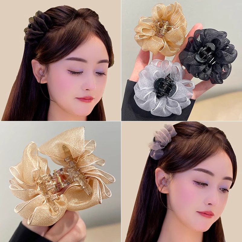 小香风网纱小抓夹前额公主头发夹2025新款刘海夹小号鲨鱼夹头饰 - 图0