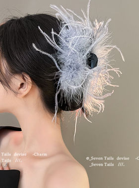 纯欲羽毛发夹女大号发量多