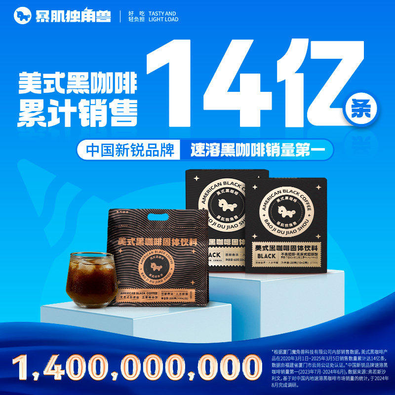 暴肌独角兽美式黑咖啡30杯速溶无糖精0添蔗糖脂正品官方旗舰店粉