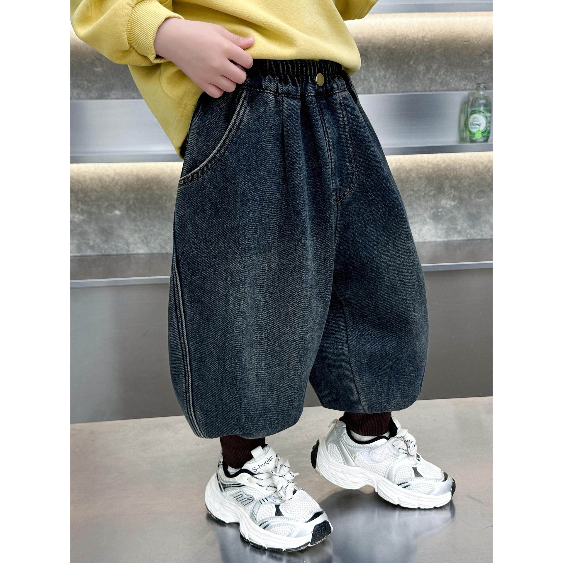 男童加绒牛仔裤秋冬款2025新款儿童痞帅一体绒裤子宝宝炸街灯笼裤,淘宝优惠券,粉丝福利购,淘宝优惠卷