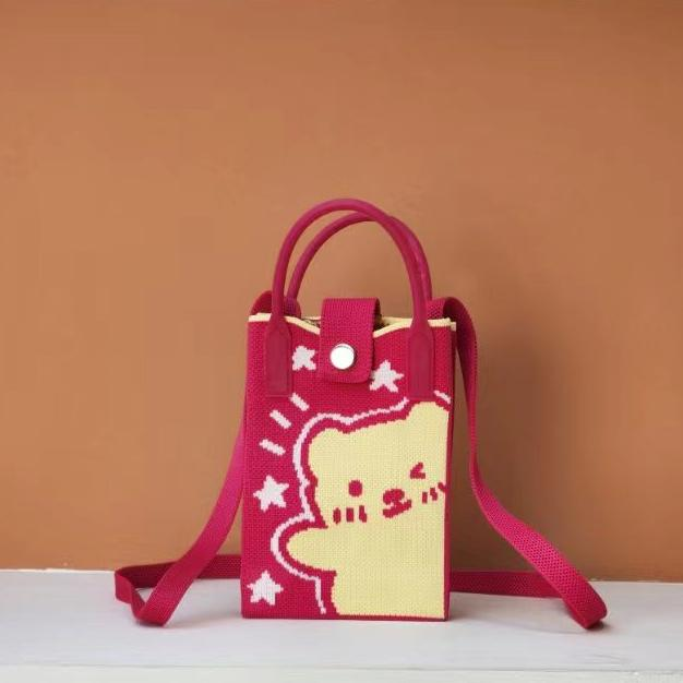 针织手机包女式春夏新款卡通单肩斜挎手提包小众百搭多巴胺配色,淘宝优惠券,粉丝福利购,淘宝优惠卷