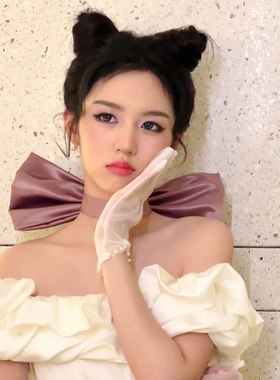 周也同款紫色蝴蝶结项链